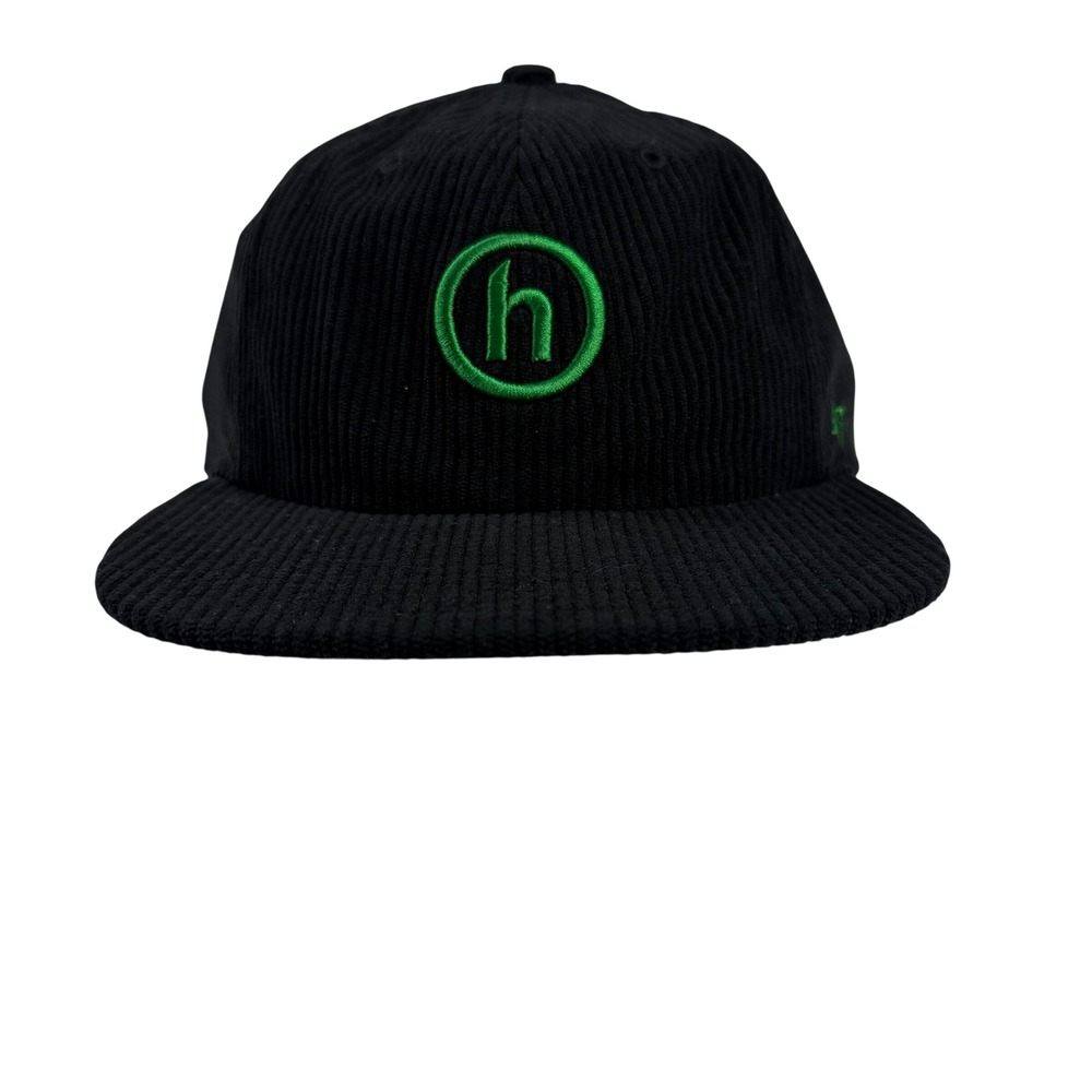 HUF x 47 Brand Black Corduroy Snapback Hat Green Embroidered Logo 47 Captain